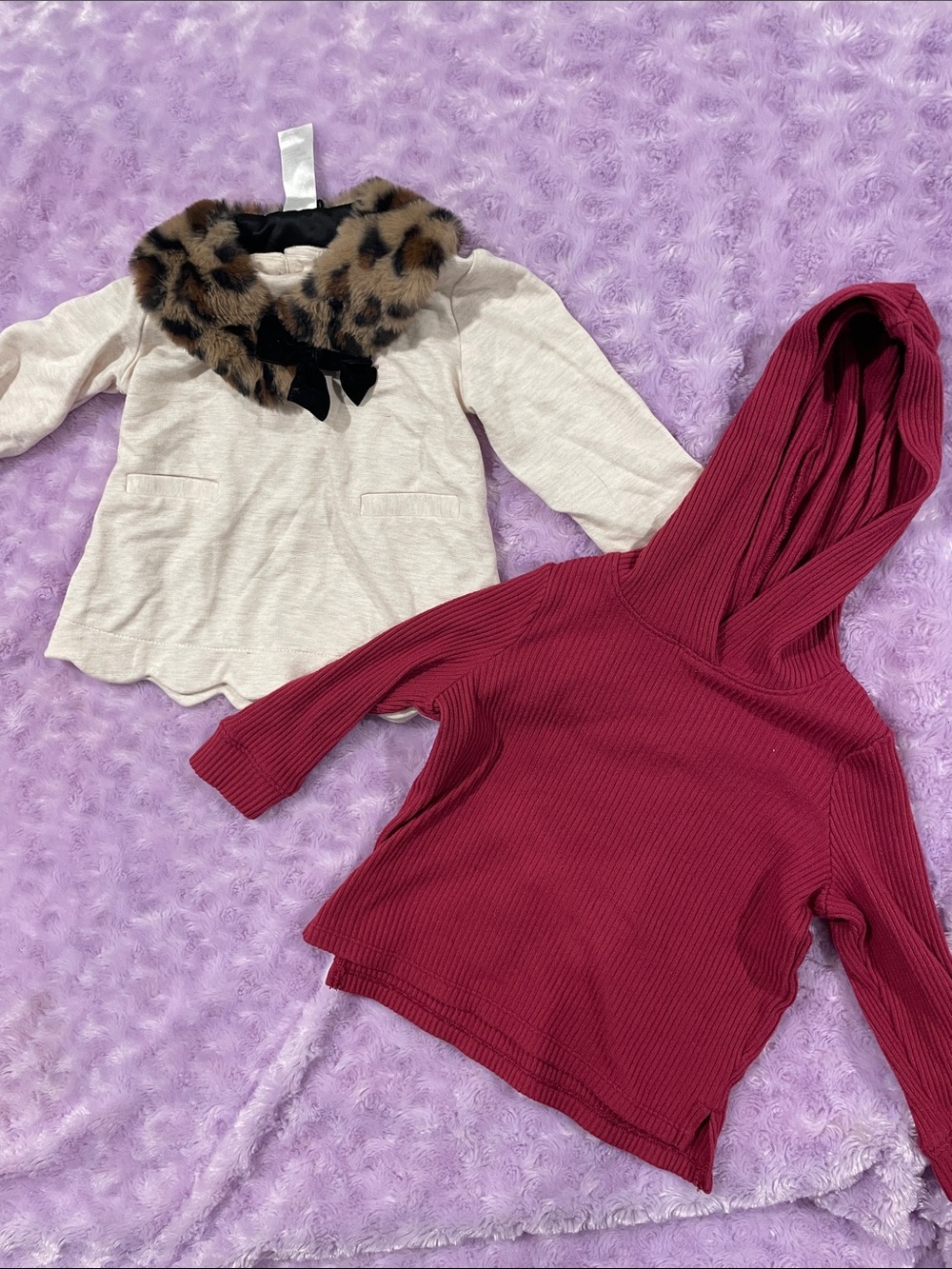 Girls Burgundy Hooded Rib-Knit Top